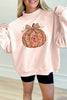 Apricot Pink Floral Pumpkin Graphic Mock Neck Oversized Sweatshirt