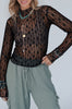Black Sheer Floral Lace Long Sleeve Slim Fit Top