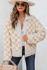 Khaki Checker Sherpa Corduroy Patchwork Zip up Collared Jacket