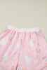 Pink Christmas Tree Nutcracker Doll Print Contrast Trim Long Sleeve Top Matching Shorts Set