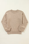 Evergreen Pearled Drop Shoulder Round Neck Sweater