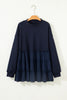 Navy Blue Tiered Ruffle Ribbed Crew Neck Pullover Plus Size Top