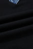 Black Waffle Knit Denim Contrast Trim Patchwork Button Polo Collar Top