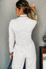 Light Grey Long Sleeve High Neck Slim Top Smocked Waist Central Seam Pants Set