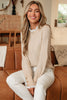 Racing Red Lace Trim Patchwork Buttoned Cuffs Loose Sweater