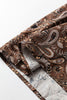 Brown Paisley Print Half Buttons Puff Sleeve Flowy Short Dress