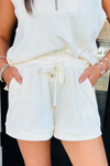 White Textured Half Zip Tank Top Drawstring Shorts Set