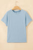 Sea Green Waffle Textured Knit Dolman Short Sleeve Loose Top