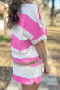 Rose Stripe Colorblock Trim Polo Tee Drawstring Mini Skort 2pcs Set