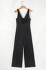 Black Front Cut Out Smocked Back Sleeveless Wide Leg Jumpsuit
