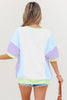 White Color Block Patchwork Half Sleeve Oversized T Shirt