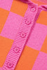 Sachet Pink Checkered Knit Polo Collar Baggy Sweater