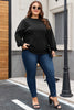 Black Loose Patchwork Crewneck Plus Size Sweatshirt