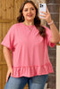 Peach Blossom Solid Color Raw Seam Detail Ruffle Hem Plus Size T Shirt
