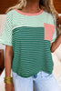 Green Stripe Contrast Print Color Block Detail Relaxed Tee