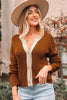 Chestnut Contrast Knit V Neckline Short Cardigan
