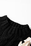 Black Cable Knit Colorblock Satin Bowknot Short Sleeve Sweater