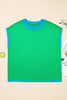 Green Contrast Trim Round Neck Short Sleeve Loose Knit Sweater