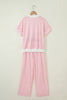 Pink Polka Dot Print Mock Neck Short Sleeve Top Shift Pant Set