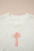 White Short Sleeve Knit Contrast Bow Knot Loose Sweater