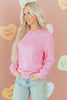 Bright Pink Mineral Wash Crossed Crew Neck Drop Shoulder Loose Sweatshirt