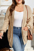 Parchment Cable Knit Braided Tie Sleeve Plus Size Open Cardigan