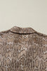 Brown Polo Collared V Neck Short Sleeve Metallic Leopard Blouse