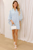 Sky Blue Stripe Knotted Bracelet Sleeve Notched Neck Shift Mini Dress