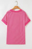 Rose Red Twisted Ribbed Knit V Neck Casual Tee