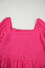 Sachet Pink Swiss Dot Smocked Frilled Neckline Short Sleeve Plus Size Dress