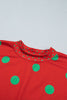 Red Polka Dot Print Contrast Detail Oversized Tunic Sweatshirt