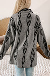 Gray Aztec Contrast Chest Pockets Loose Shacket