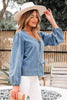 Dusk Blue Tied Front Long Puff Sleeve Denim Top