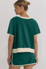 Evergreen Colorblock Edge Drop Shoulder T Shirt and Skirt 2Pcs Set