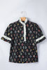 Black Contrast Frilled Trim Short Sleeve Floral Shirt