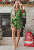 Green Christmas Candy Contrast Trim Bow Knot Silky 2pcs Pajama Set