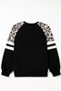 Black Leopard Print Colorblock Raglan Sleeve Sweatshirt