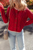 Racing Red Color Contrast Edge Cable Knit Buttoned Cardigan