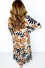 White Plus Size Abstract Print Contrast Collar Split Neck Shift Long Dress