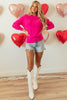 Rose Red Heart Shape Drop Shoulder Round Neck Sweater