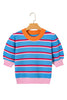 Green Stripe Colorblock Trim Half Sleeve Sweater Top