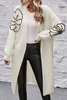 Beige Flower Embroidered Drop Shoulder Open Front Duster Cardigan