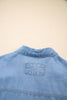 Beau Blue Half Sleeve Button Down Ruffled High Low Chambray Shirt