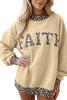Coffee Polka Dot Trim High Neck BLESSED Letter Graphic Baggy Sweatshirt