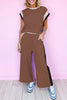 White Color Block Detail Casual Two-piece Set