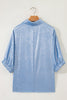 Myosotis Collared V Neck Half Sleeve Metallic Top