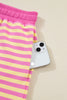 Green Stripe Drop Shoulder Boxy Casual Terry Short Set
