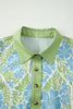 Sky Blue Floral Print Color Block Patchwork Shirt Collar Half Sleeve Mini Dress
