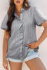White Striped Ruffle Short Bubble Sleeve Shirt