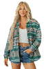 Green Geometric Print Button Front Long Sleeve Shacket